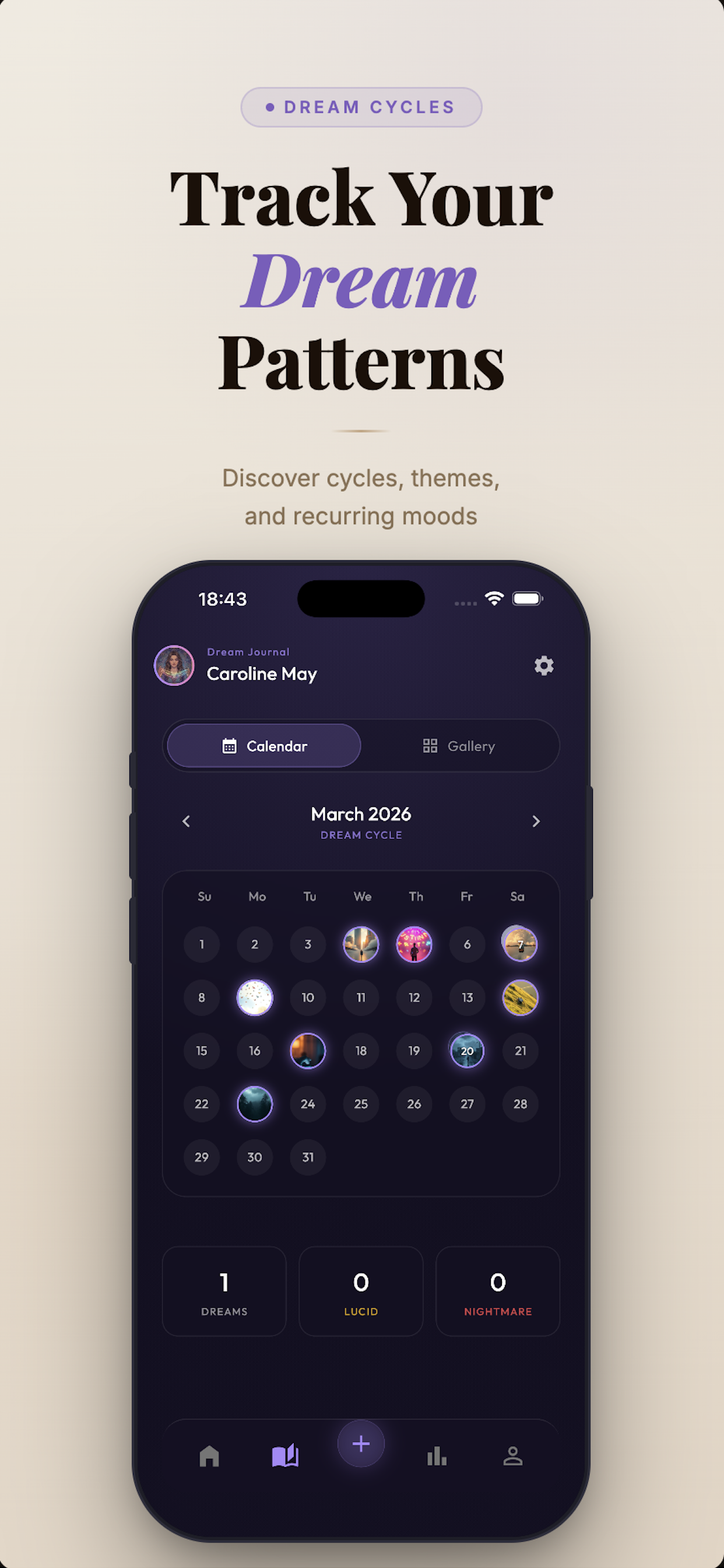 Dream cycles — track patterns and recurring moods